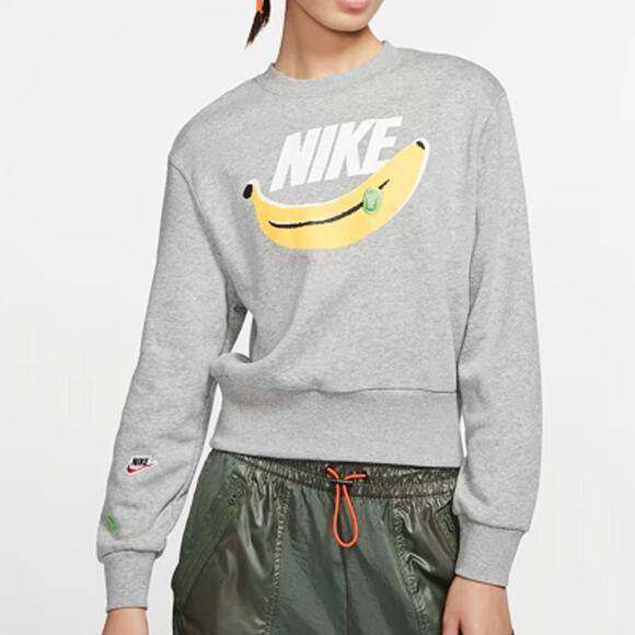 Nike Sweatshirt Kids XS Gray Fleece Banana Swoosh Just Do It Crew Neck Pullover - Picture 2 of 9